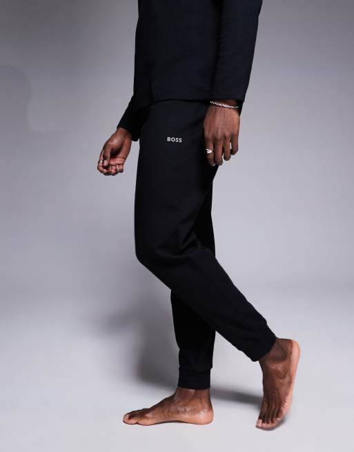 BOSS - Bodywear - Joggingbroek met wafelstructuur, logo en boorden in zwart, deel van co-ord set