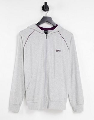 BOSS Bodywear – Kapuzenjacke mit Reißverschluss in Grau