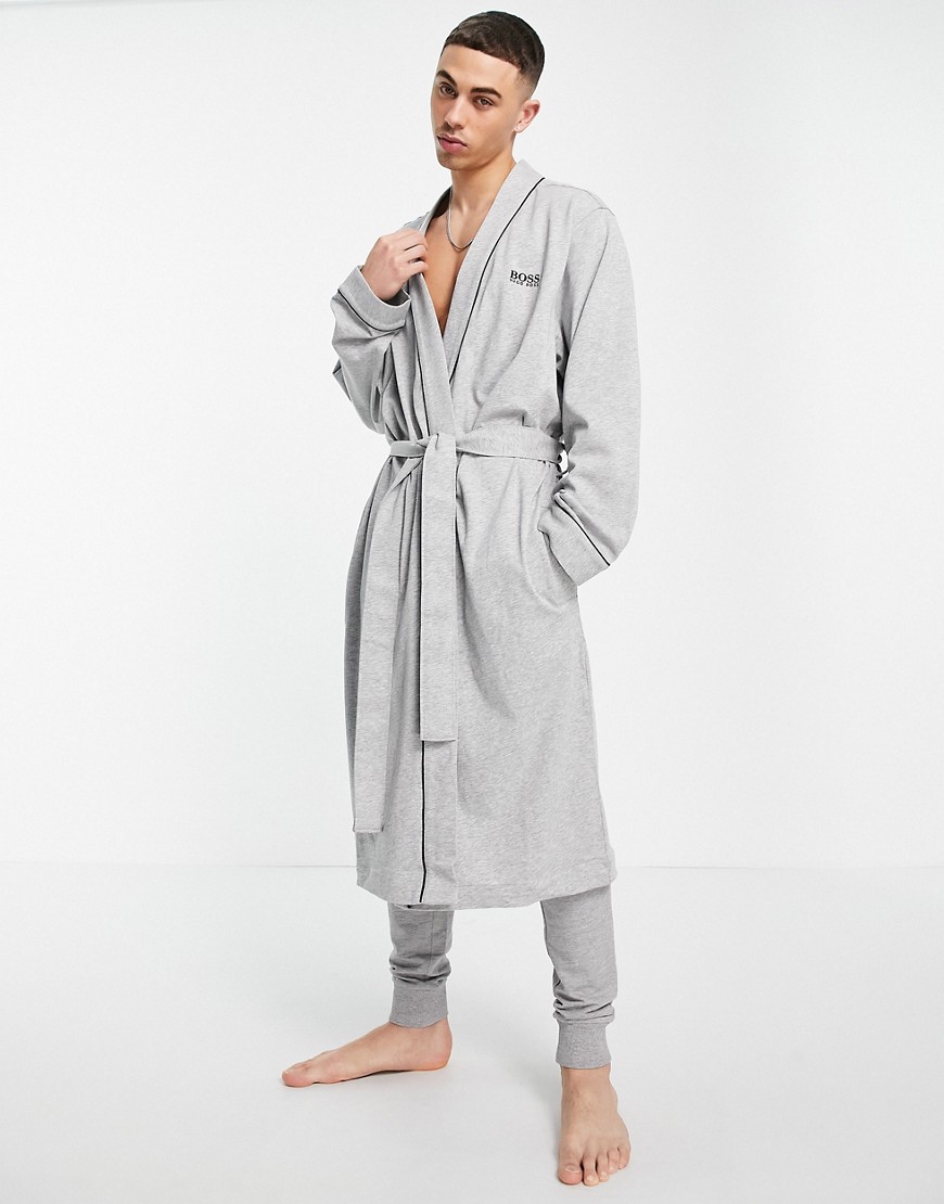 BOSS - Bodywear - Kimono-badjas met logo in grijs