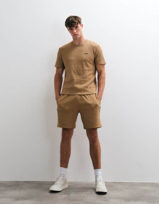 BOSS Bodywear Kombiteil-Waffelshorts mit Logodruck in Mittelbeige, 3 von 5