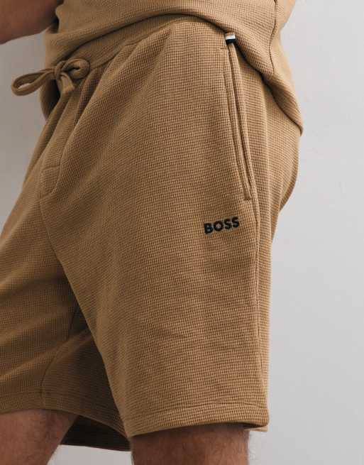 BOSS Bodywear Kombiteil-Waffelshorts mit Logodruck in Mittelbeige, 4 von 5