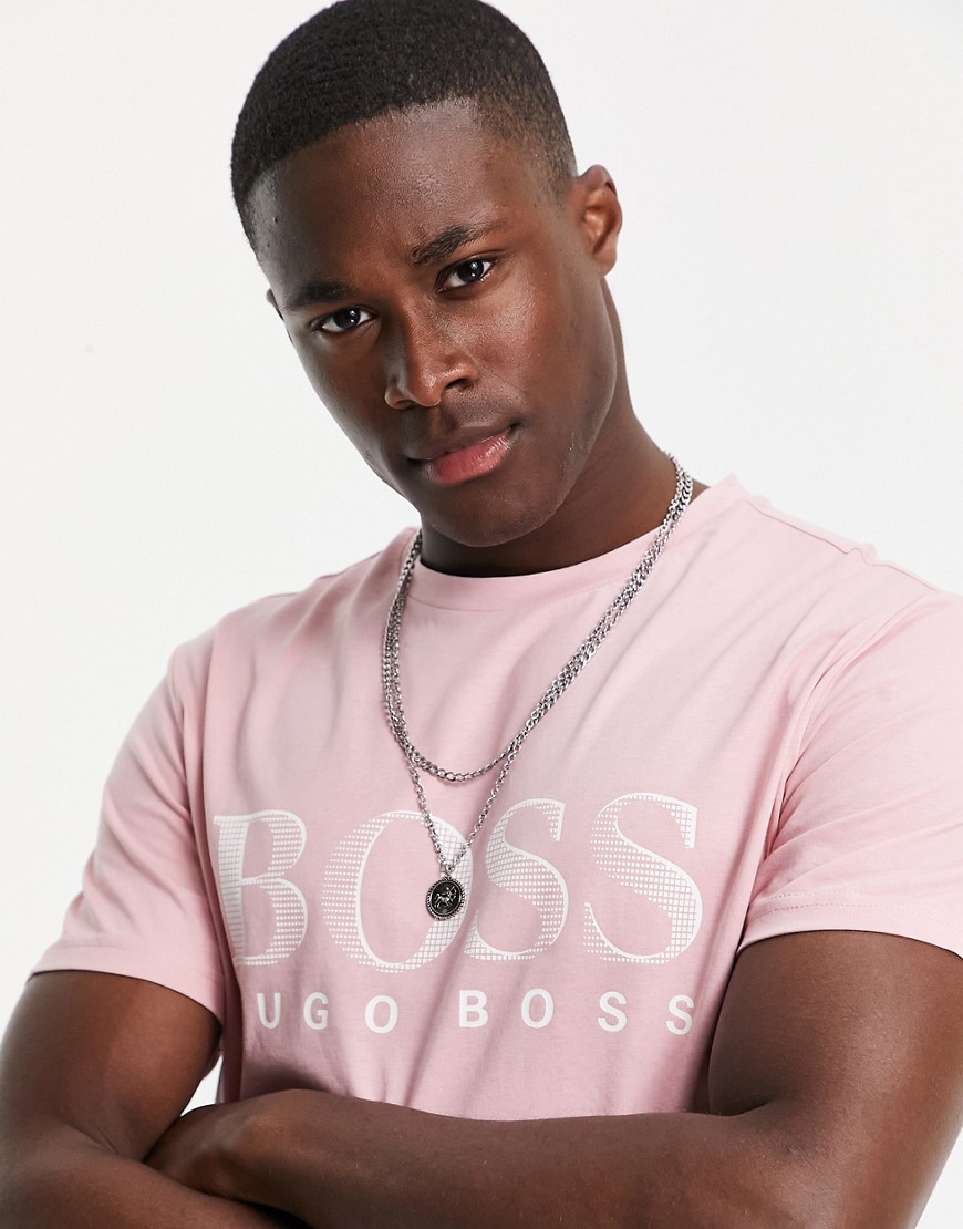 BOSS Bodywear large logo sun protection t-shirt in light pink