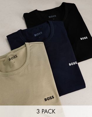 Boss Bodywear logo 3 pack t-shirts in navy, black and green - ASOS Price Checker