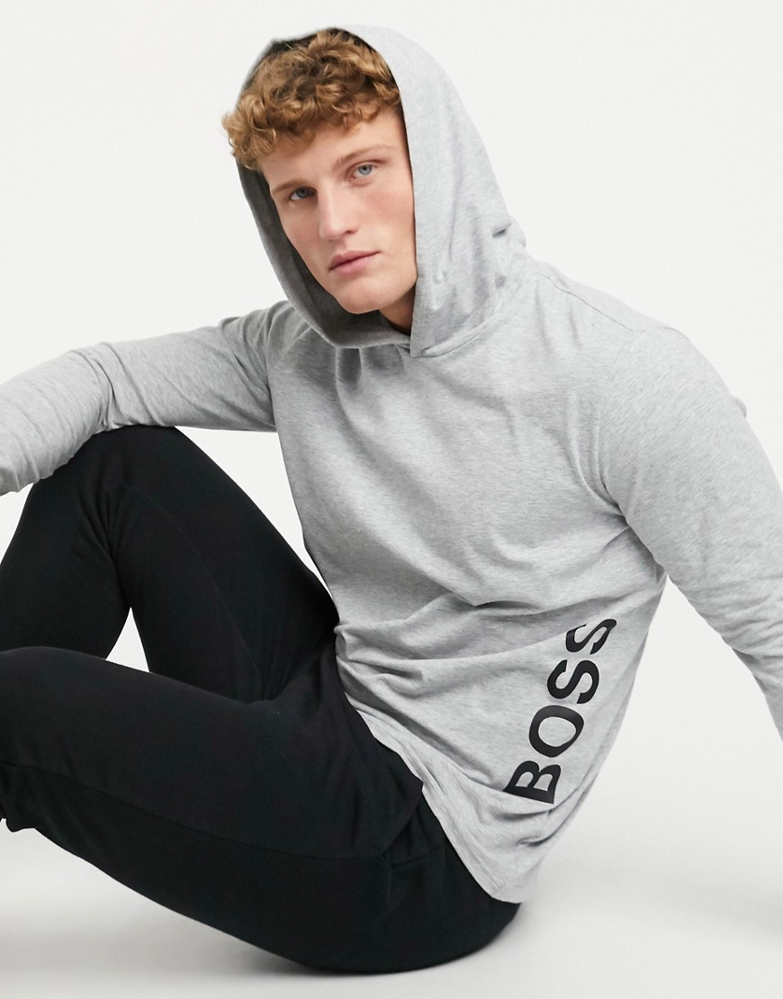 BOSS Bodywear logo hoodie in gray-Grey