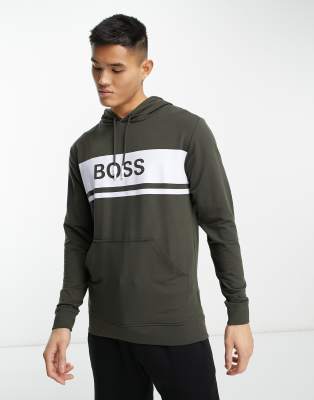 Boss Bodywear Logo Hoodie In Khaki-green