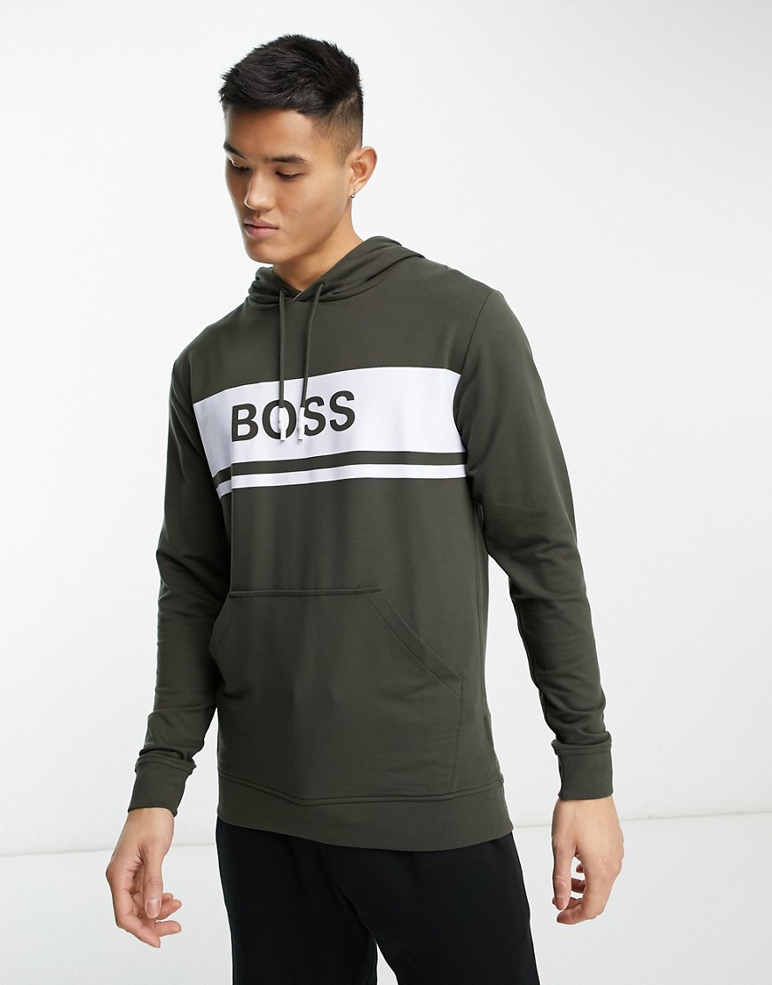 BOSS Bodywear logo hoodie in khaki-Green