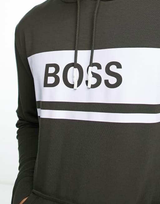 BOSS Bodywear logo hoodie in khaki ASOS