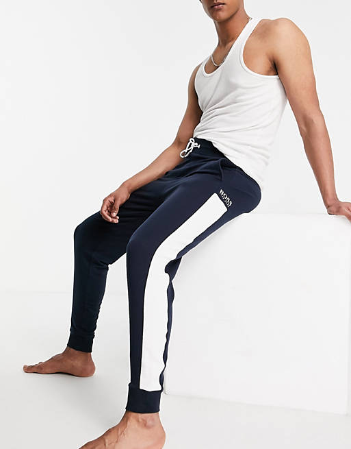 BOSS Bodywear logo joggers in navy and white