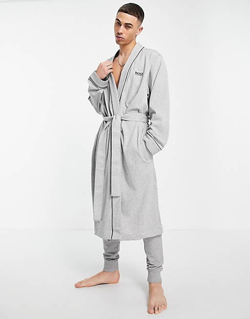 Men BOSS Bodywear logo kimono robe in grey 