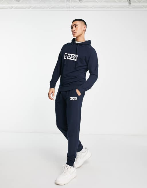 BOSS Bodywear logo lounge hoodie in navy ASOS