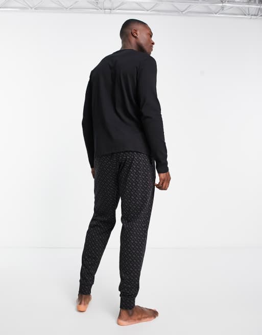 BOSS Bodywear logo loungewear set in black, 2 of 4