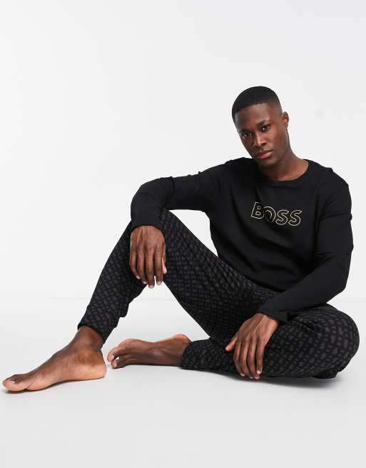 BOSS Bodywear logo loungewear set in black, 4 of 4