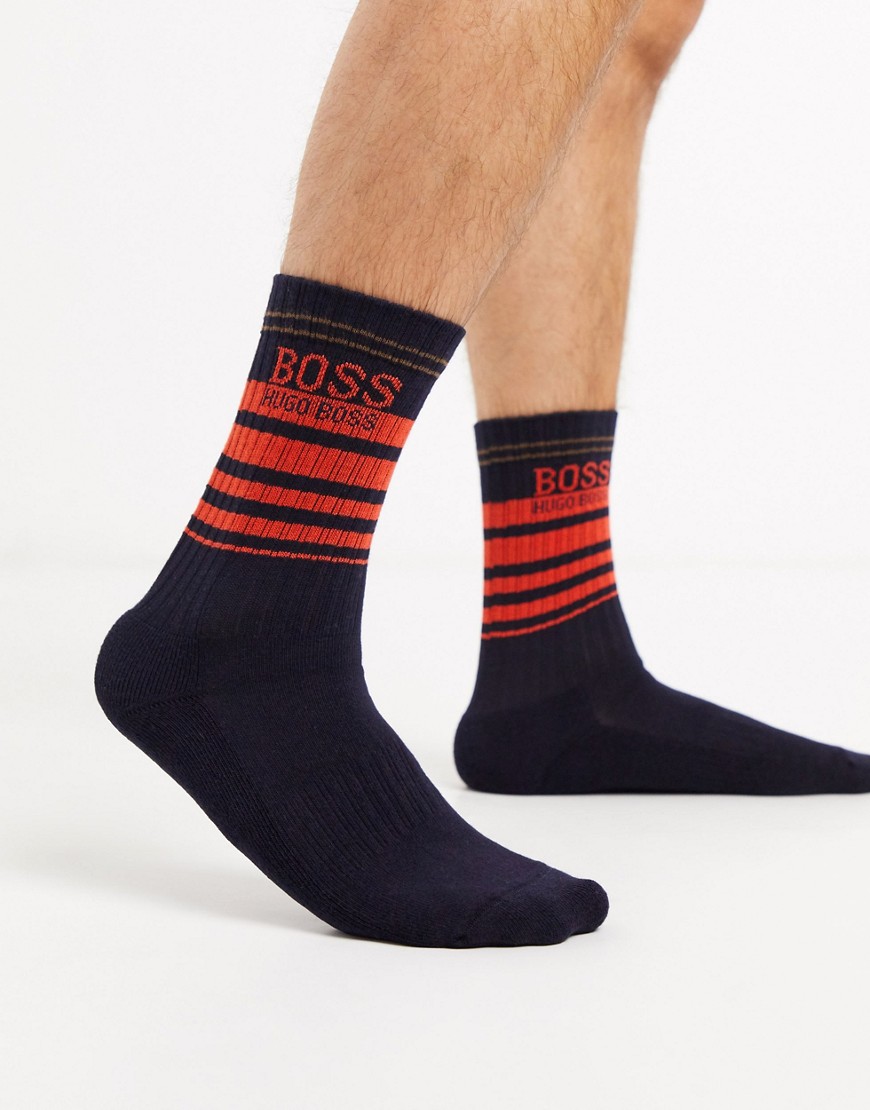 BOSS bodywear logo stripe rib socks in navy