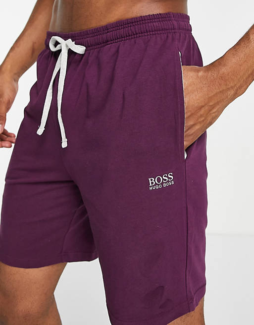 Men BOSS Bodywear logo sweat shorts in burgundy 