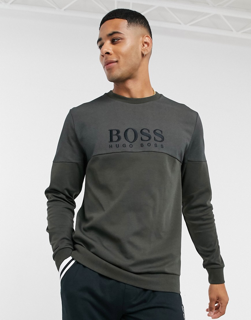 BOSS Bodywear logo sweatshirt in khaki-Green