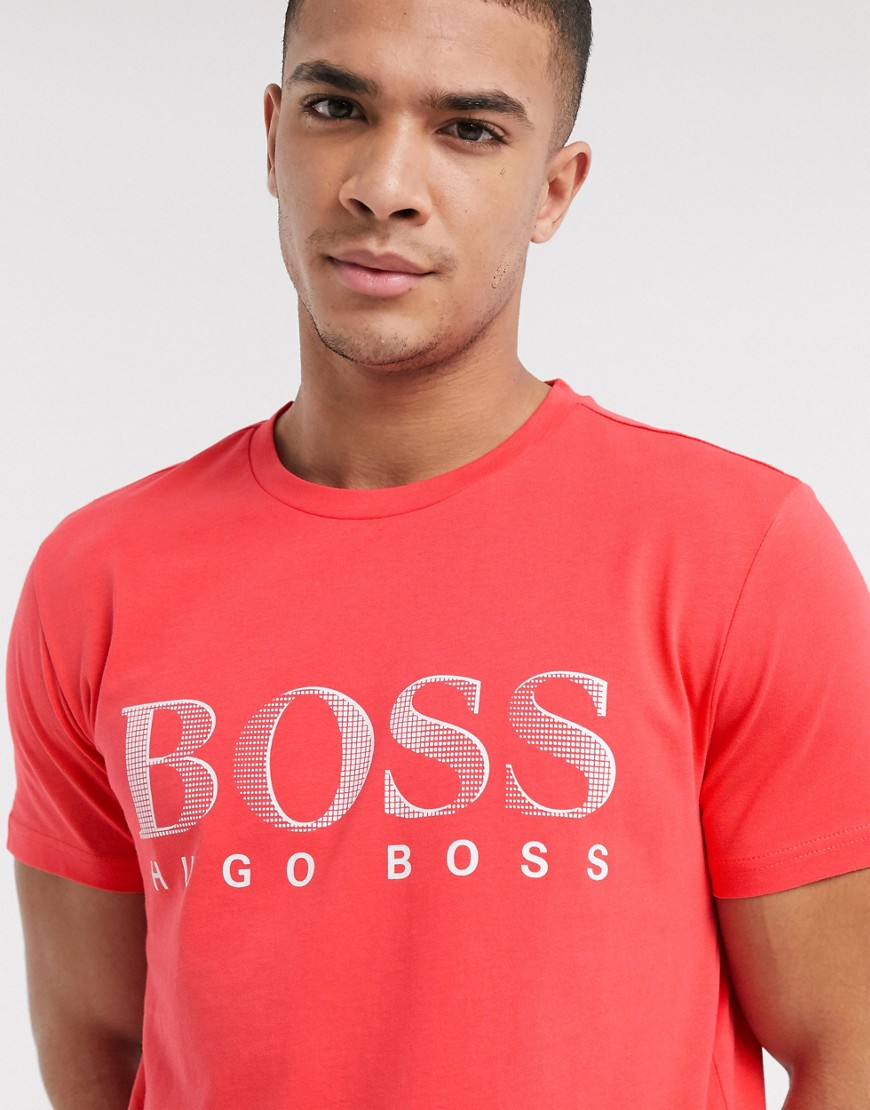 BOSS bodywear logo t-shirt in coral-Red