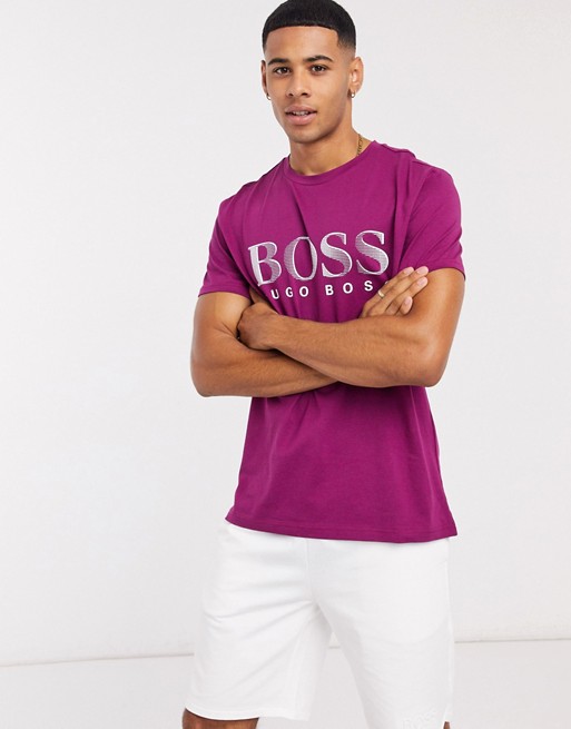 BOSS Beachwear logo t-shirt in mulberry
