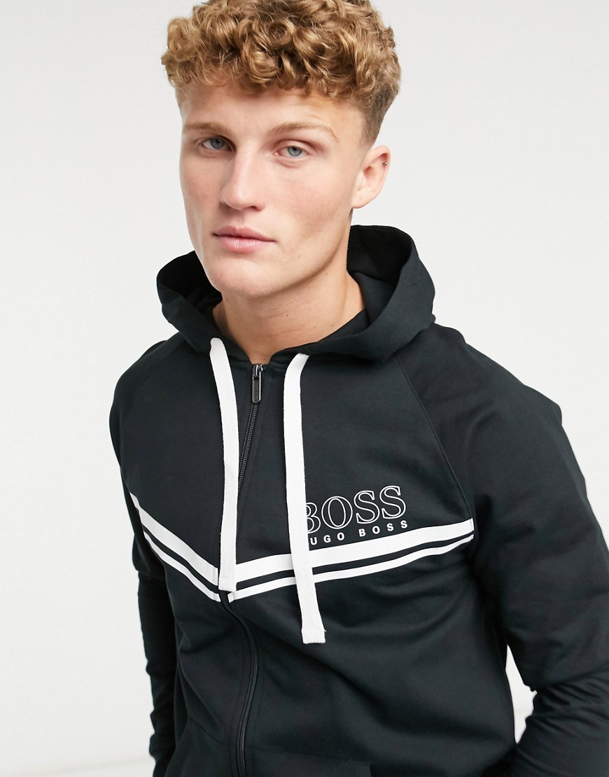 BOSS Bodywear logo zip hoodie in black