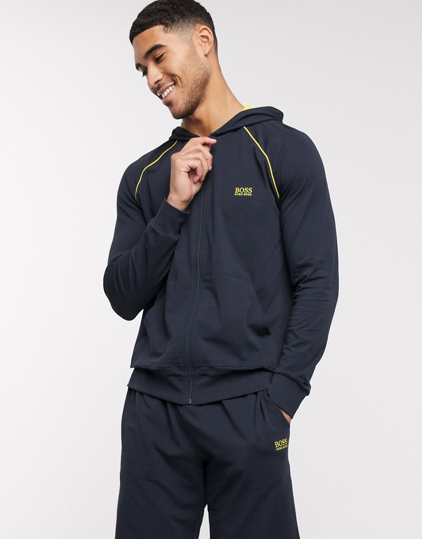 BOSS bodywear logo zip through hoodie in navy co-ord