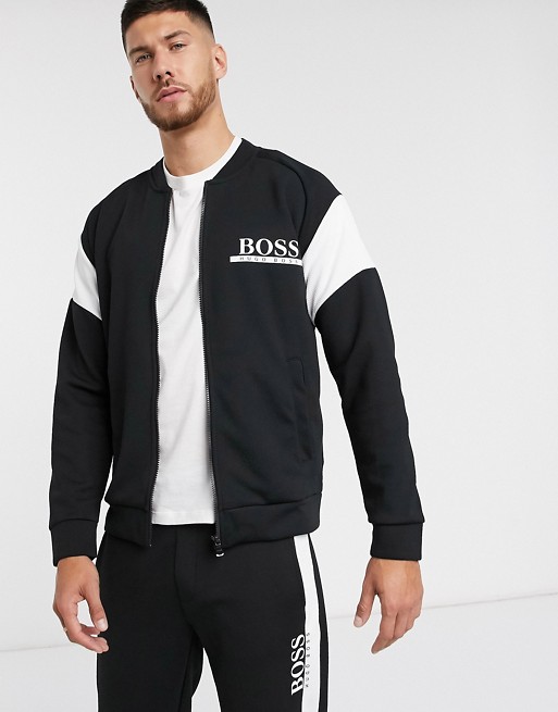BOSS bodywear logo zip through track jacket in colour block