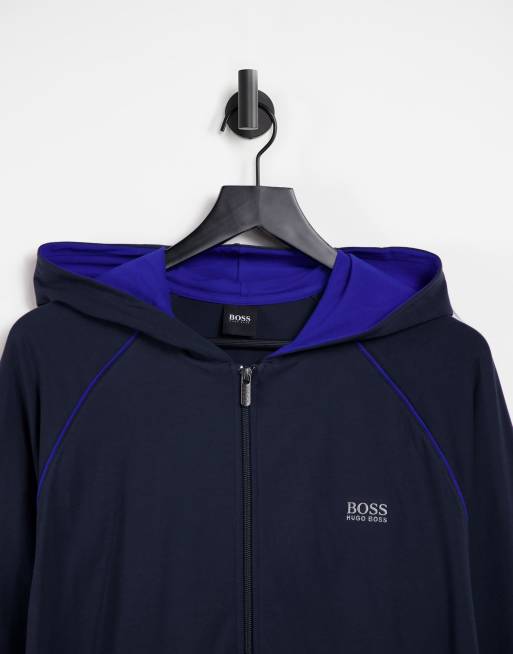 BOSS Bodywear logo zip thru hoodie in navy | ASOS
