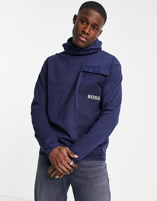 BOSS Bodywear long sleeve hoodie in navy