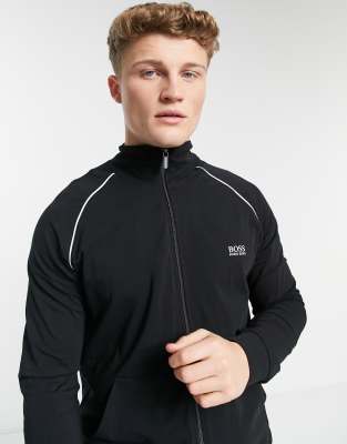 BOSS Bodywear long sleeve zip up hoodie in black