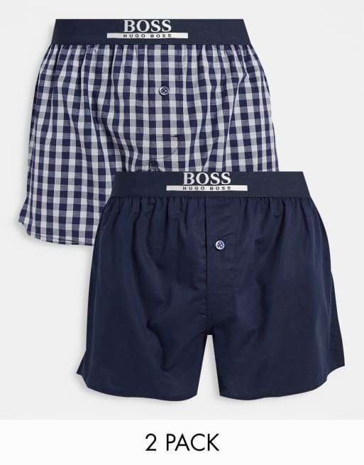 BOSS - Bodywear - Lot de 2 caleçons en coton - Bleu marine/carreaux