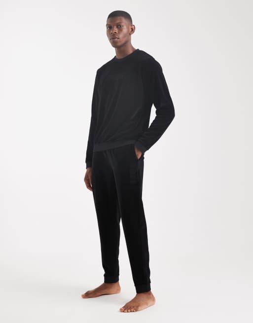 BOSS Bodywear – Lounge-Jogginghose aus Velours in Schwarz, Kombiteil, 2 von 5