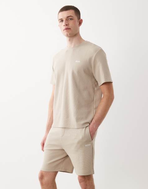 BOSS Bodywear lounge-shorts i vaffelstruktur som del af sæt i beige - view 1