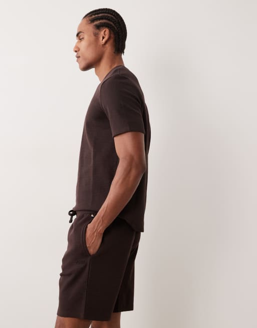 BOSS Bodywear – Lounge-Shorts in Braun mit Waffelstruktur, Kombiteil, 3 von 5