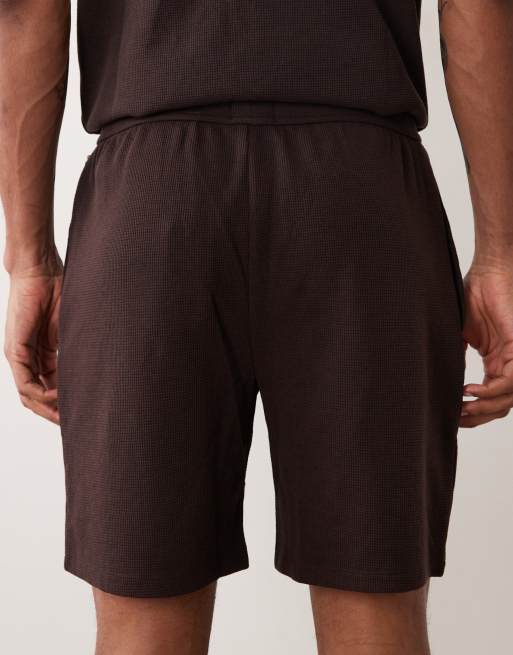 BOSS Bodywear – Lounge-Shorts in Braun mit Waffelstruktur, Kombiteil, 4 von 5