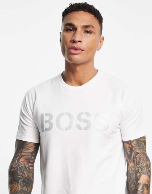 Boss Bodywear loungewear bold silver logo t-shirt in white 