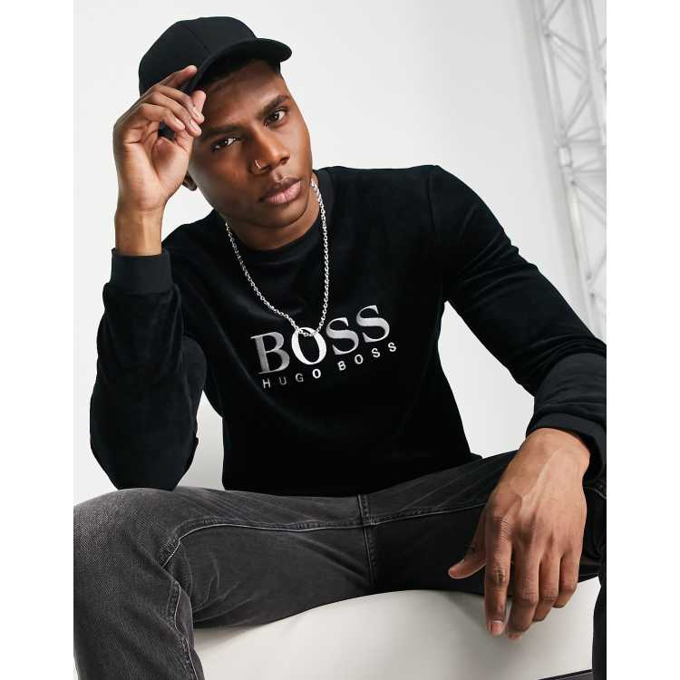 BOSS Bodywear loungewear velour sweatshirt in black ASOS