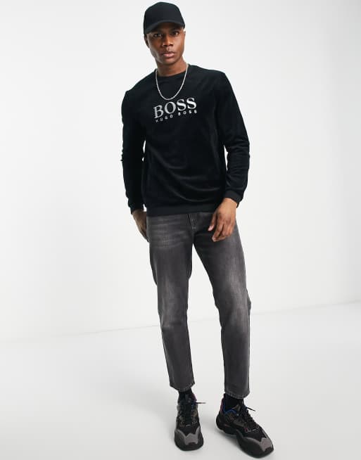 Boss bodywear black store velour sweatshirt