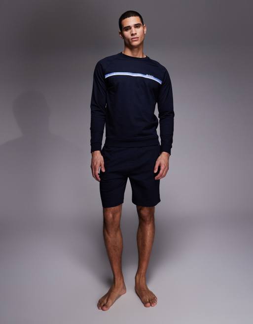 BOSS Bodywear - Marineblå lounge-shorts med autentiske logostriber, 2 af 5