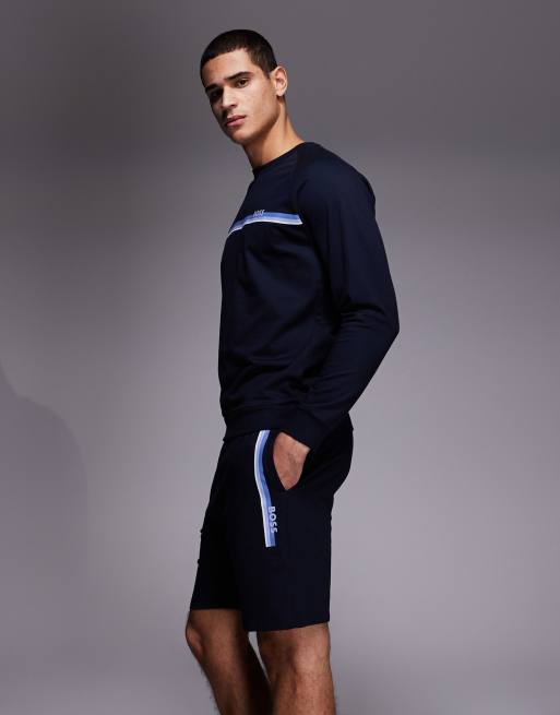 BOSS Bodywear - Marineblå lounge-shorts med autentiske logostriber, 3 af 5