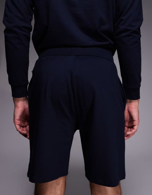 BOSS Bodywear - Marineblå lounge-shorts med autentiske logostriber, 5 af 5