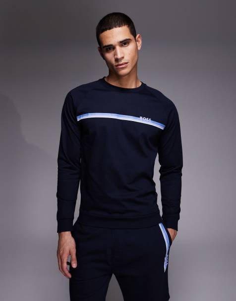 BOSS Bodywear - Marineblå lounge-sweatshirt med autentisk logo og enkelte striber - view 1