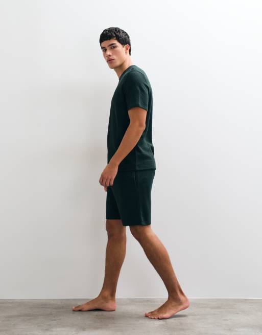 Boss – Bodywear – Mörkgröna, våfflade lounge-shorts, 2 av 5