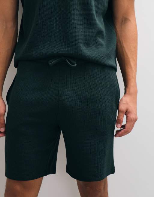 Boss – Bodywear – Mörkgröna, våfflade lounge-shorts, 3 av 5