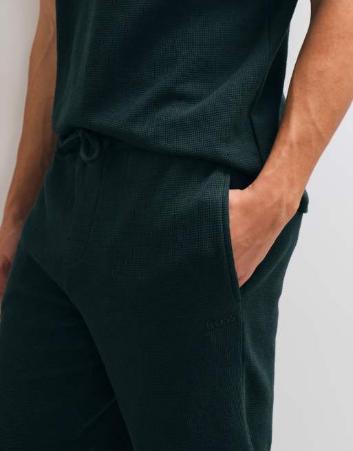 Boss – Bodywear – Mörkgröna, våfflade lounge-shorts, 4 av 5