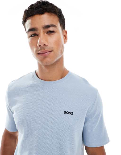 BOSS Bodywear – Niebieski T-shirt z materiału o waflowej fakturze