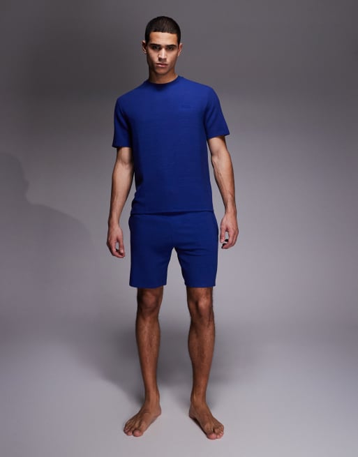 BOSS – Bodywear – Niebieskie prążkowane szorty domowe, 2 z 5