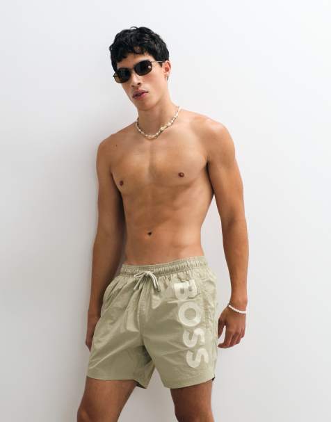 BOSS Bodywear Octopus badeshorts med logoprint i beige - view 1