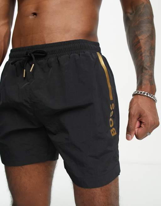 BOSS Bodywear Ole gold logo swimshorts in black