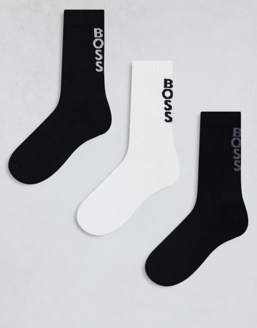 BOSS Bodywear - Pakke med 3 par ribstrikkede sokker i bambusblanding i sort/hvid/marineblå