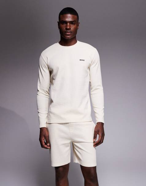 BOSS Bodywear - Pantaloncini da casa a nido d'ape color crema in coordinato - view 1