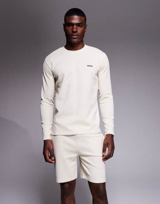 BOSS Bodywear - Pantaloncini da casa a nido d'ape color crema in coordinato