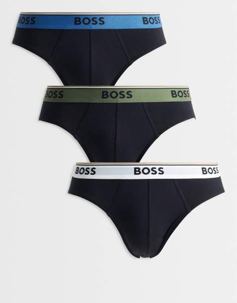 BOSS Bodywear Power 3 pack logo contrast waistband briefs in black - view 1